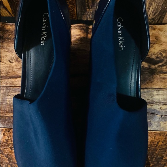 Calvin Klein Peep Toe Fabric Wrap Wedge Heels size 8 1/2 - 9 blue - Picture 2 of 14